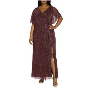 Adrianna Papell 22W Long Metallic Maxi Dress Shimmer Wedding Holliday Formal